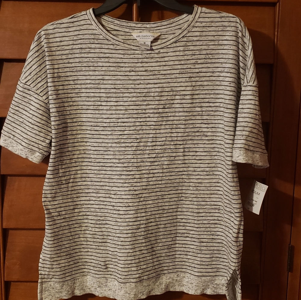 Liz Claiborne Striped Crew Neck Short Sleeve Tee